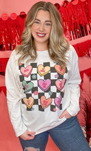 Load image into Gallery viewer, Checkboard Candy Heart Long Sleevee Tee - White
