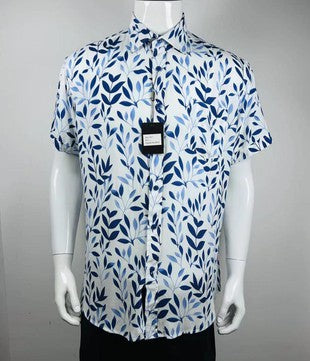 SS Button Up Shirt- Blue/White Floral