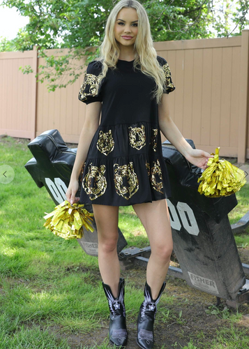 College Girl Tiger Dress - Black and Gold