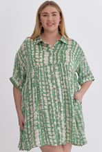 Load image into Gallery viewer, Curvy Gal Collared Printed Mini Dress- Green