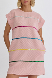 Sequin Striped Dress- Lt. Pink
