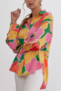 Tulip Flowers Blouse- Pink/Yellow/Green
