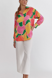 Tulip Flowers Blouse- Pink/Yellow/Green