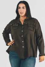 Load image into Gallery viewer, Plus Distressed hem button down oversize shirt