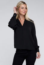 Load image into Gallery viewer, Woven Airflow V-Neck Long Sleeve Top