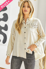 Load image into Gallery viewer, Plus Distressed hem button down oversize shirt