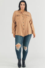 Load image into Gallery viewer, Plus Distressed hem button down oversize shirt