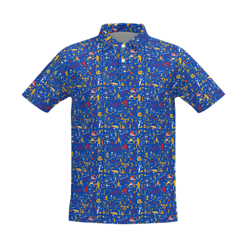 Kansas Youth Polo  - Heavyweight Blue Full Print Kansas in Collar