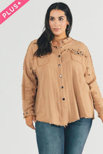 Load image into Gallery viewer, Plus Distressed hem button down oversize shirt