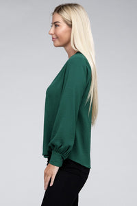 Woven Airflow V-Neck Long Sleeve Top