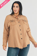 Load image into Gallery viewer, Plus Distressed hem button down oversize shirt