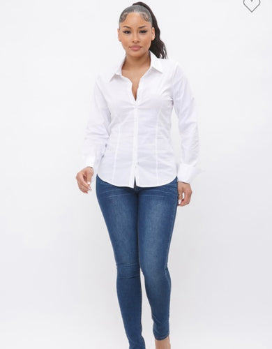 Ladies Basic Long Sleeve Dress Shirt -White