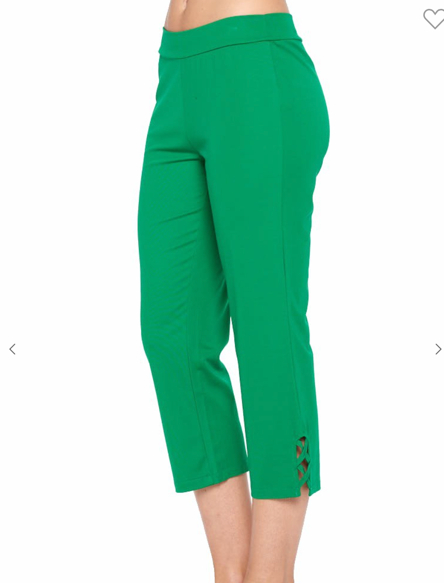 Solid Emerald Capri Pants with Criss Cross
