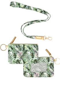 Summer Wallet Key Chain with Lanyard -Tropical Leaf