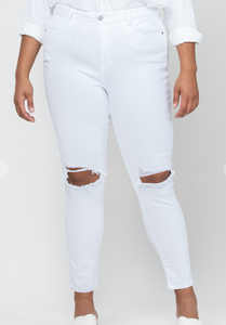 Curvy Gal High Rise Distressed Skinny Jeans - White