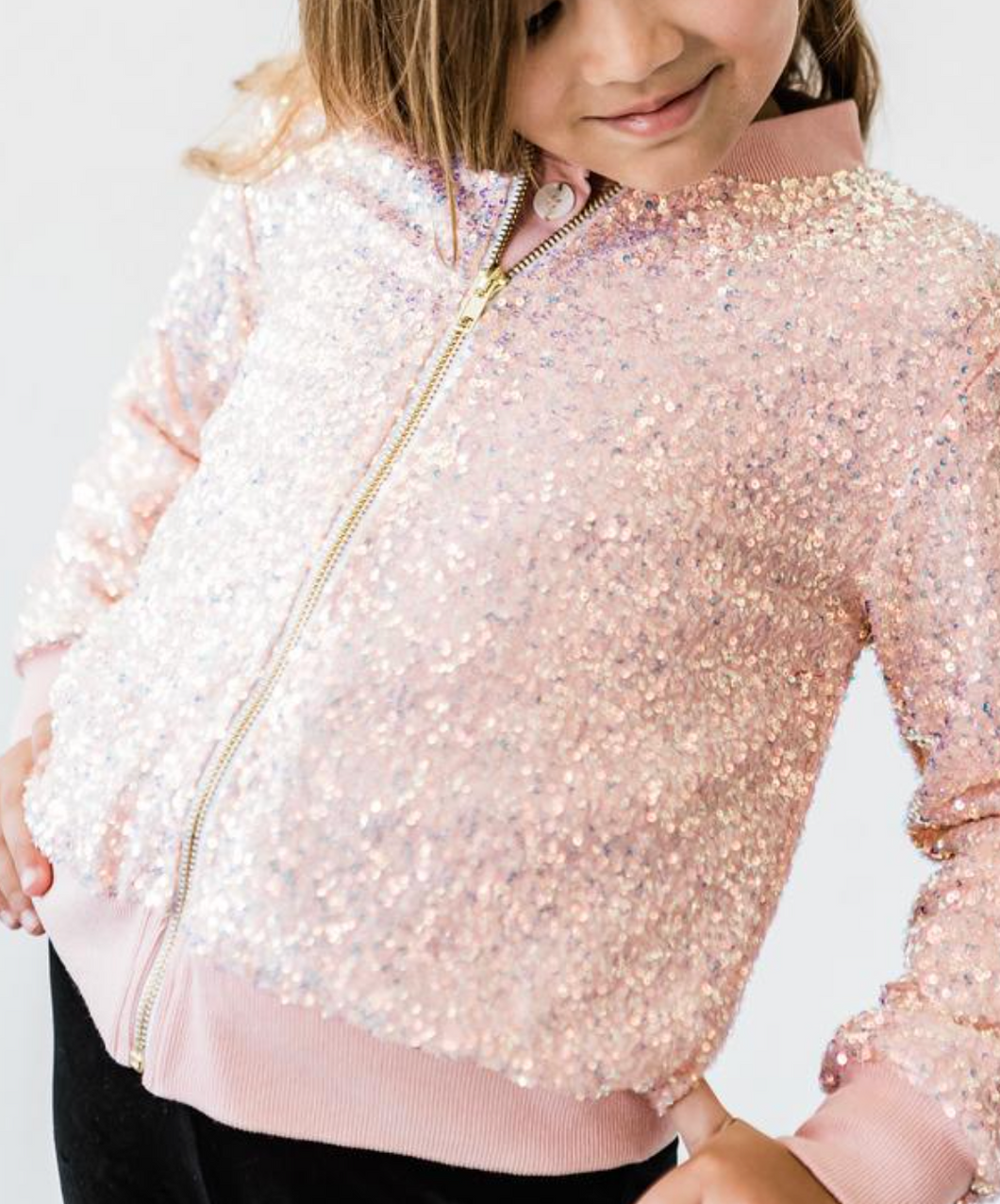 Girls Peach Sequin Jacket