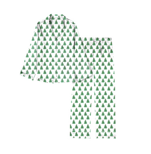 KIDS O’ CHRISTMAS TREE SILKY SATIN PAJAMA LONG SLEEVE SET - Ivory